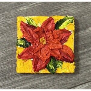 ‘Pointsettia’ Christmas Mini Oil Painting Magnet By Paris Wyatt Llanso 2x2”